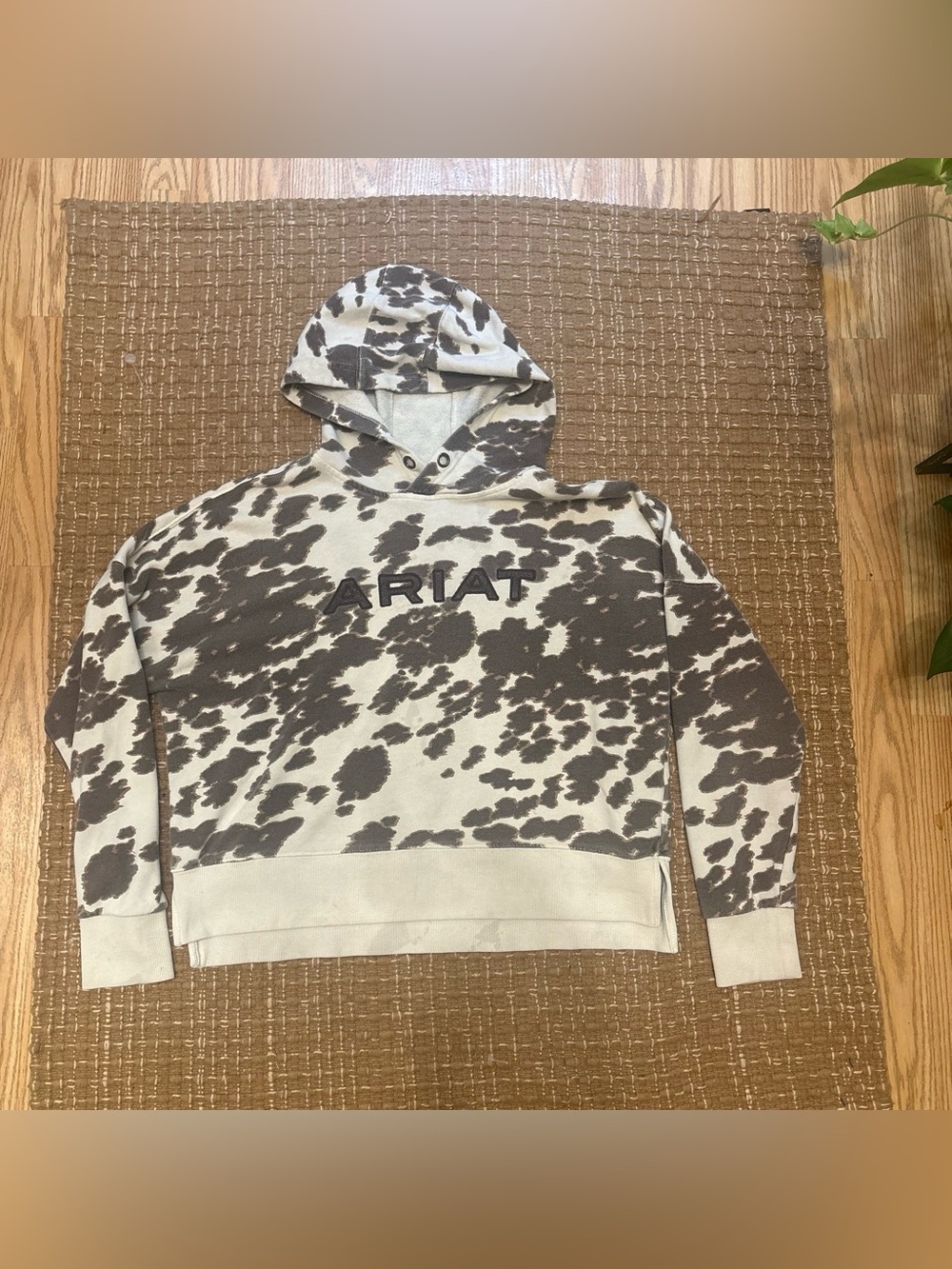 Ariat Cream and Brown Cow Print Hooded Sweatshirt